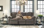 Signature Design by Ashley Tulen Modern Manual Pull Tab Reclining Sofa, Dark Gray - Image 3