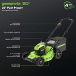 Greenworks 80V 21" Brushless Cordless (Push) Lawn Mower (75+ Compatible Tools), 4.0Ah Battery and 60 Minute Rapid Charger Included - Image 3