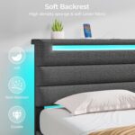 Rolanstar Twin Size Bed Frame, Storage Headboard with Charging Station and LED Lights, Upholstered Bed with Heavy Duty Wood Slats, No Box Spring Needed, Noise Free, Easy Assembly, Grey - Image 6