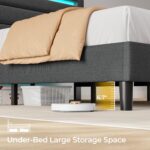 Rolanstar Twin Size Bed Frame, Storage Headboard with Charging Station and LED Lights, Upholstered Bed with Heavy Duty Wood Slats, No Box Spring Needed, Noise Free, Easy Assembly, Grey - Image 8