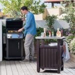 Keter Outdoor Grill Prep Table & Serving Cart, Stainless Steel Top, Unity, 40 Gal, Brown - Portable Bar Table and Cooking Accessory for Pool, Patio, Lawn, and Backyard - Image 6