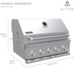 Spire Premium 5 Burner Built In Gas Grill Island Head, Stainless Steel 30 Inch Propane Grill with Rear Burner, 63,000 BTUs, 750 SQ In Racks, Dual Fuel Compatibility - 740-0788P - Image 3