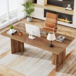 Tribesigns 63-inch Executive Desk, Vintage Home Office Computer Desk with Large Tabletop, Farmhouse Wood Writing Conference Table Workstation for Office, Study, Walnut Brown - Image 4