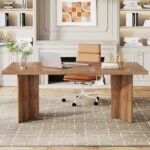 Tribesigns 63-inch Executive Desk, Vintage Home Office Computer Desk with Large Tabletop, Farmhouse Wood Writing Conference Table Workstation for Office, Study, Walnut Brown - Image 5
