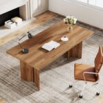 Tribesigns 63-inch Executive Desk, Vintage Home Office Computer Desk with Large Tabletop, Farmhouse Wood Writing Conference Table Workstation for Office, Study, Walnut Brown - Image 9