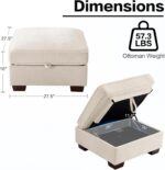 TEKAMON 27.5" Storage Ottoman, Square Footrest with Sponge Padded Seat, Chenille Fabric Step Stool for Sofa, Bedroom, Living Room, Entryway, Modern Change Shoes Stool, Wood Legs, (Beige) - Image 3