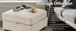 TEKAMON 27.5" Storage Ottoman, Square Footrest with Sponge Padded Seat, Chenille Fabric Step Stool for Sofa, Bedroom, Living Room, Entryway, Modern Change Shoes Stool, Wood Legs, (Beige) - Image 5