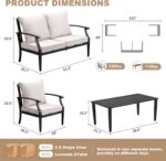 4-Piece Patio Furniture Set, Wider Outdoor Metal Seating Sofa with High Back & Loveseat, Coffee Table, All Weather Metal Conversation Set for Backyard, Poolside, Deck-Beige - Image 3