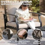4-Piece Patio Furniture Set, Wider Outdoor Metal Seating Sofa with High Back & Loveseat, Coffee Table, All Weather Metal Conversation Set for Backyard, Poolside, Deck-Beige - Image 4