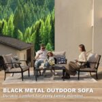 4-Piece Patio Furniture Set, Wider Outdoor Metal Seating Sofa with High Back & Loveseat, Coffee Table, All Weather Metal Conversation Set for Backyard, Poolside, Deck-Beige - Image 5