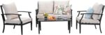 4-Piece Patio Furniture Set, Wider Outdoor Metal Seating Sofa with High Back & Loveseat, Coffee Table, All Weather Metal Conversation Set for Backyard, Poolside, Deck-Beige - Image 8