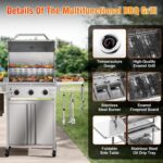 Electactic Propane Gas Grill, 3-Burner 24,000 BTU Stainless Steel BBQ Grill with Foldable Shelf for Outdoor Barbecue and Cooking - Image 3