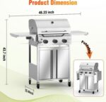 Electactic Propane Gas Grill, 3-Burner 24,000 BTU Stainless Steel BBQ Grill with Foldable Shelf for Outdoor Barbecue and Cooking - Image 6