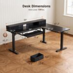 OffiGo 59 Inch L Shaped Electric Standing Desk with Drawers, Height Adjustable Corner Computer Desk with Keyboard Tray & Monitor Stand, Stand Up Table for Home Office Workstation, Black - Image 4