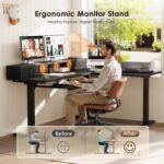 OffiGo 59 Inch L Shaped Electric Standing Desk with Drawers, Height Adjustable Corner Computer Desk with Keyboard Tray & Monitor Stand, Stand Up Table for Home Office Workstation, Black - Image 6