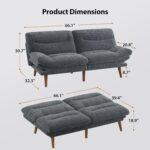 Pipishell Futon Sofa Bed, 66 Inch Corduroy Futon Couch Convertible with Adjustable Backrest and Armrests, Recliner Sleeper Sofa for Small Spaces, Living Room, Office, Guest Room (Grey, 66 Inch) - Image 3