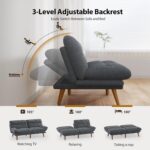 Pipishell Futon Sofa Bed, 66 Inch Corduroy Futon Couch Convertible with Adjustable Backrest and Armrests, Recliner Sleeper Sofa for Small Spaces, Living Room, Office, Guest Room (Grey, 66 Inch) - Image 6