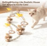Migipaws Interactive MigiMouse Cat Toy 360° Rolling & Spin with Mesh Plastic Tail for Indoor Cats Smart Motion Sensor, Realistic Squeak, Rechargeable Plush Kitten Toy(Brown Long) - Image 4