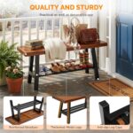 VINGLI 40in Storage Bench, Solid Wood Seat with Metal Storage Shelf, Weather Resistant High Capacity Indoor Outdoor Dining Benches, Sturdy Shoe Rack Bench for Entryway Mudroom Porch - Image 5