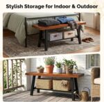 VINGLI 40in Storage Bench, Solid Wood Seat with Metal Storage Shelf, Weather Resistant High Capacity Indoor Outdoor Dining Benches, Sturdy Shoe Rack Bench for Entryway Mudroom Porch - Image 6