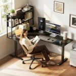 OffiGo L Shaped Electric Standing Desk, 63 Inch Reversible Corner Stand up Table with Hutch, Height Adjustable Ergonomic Large Lift Table for Home Office, Workstation, Black - Image 3