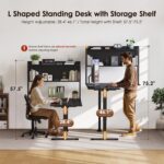 OffiGo L Shaped Electric Standing Desk, 63 Inch Reversible Corner Stand up Table with Hutch, Height Adjustable Ergonomic Large Lift Table for Home Office, Workstation, Black - Image 9