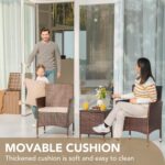 Devoko Patio Porch Furniture Sets 3 Pieces PE Rattan Wicker Chairs with Table Outdoor Garden Furniture Sets (Brown/Beige) - Image 4