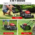 AMERISUN 21-Inch Self-Propelled Gas Lawn Mower for Large Yard, 170cc 4-Stroke Engine, 6-Position Adjustable Cutting Height, 3-in-1 Mulching, Side Discharge & Rear Bag for Garden Landscaping - Image 4