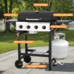 4 Burner Propane Gas Grill, Portable BBQ Grill with Cast Iron Grate & Griddle Pan, Folding Side Table for Camping Backyard, 40000 BTU Easy-Clean Outdoor Cooking - Image 6