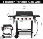 4 Burner Propane Gas Grill, Portable BBQ Grill with Cast Iron Grate & Griddle Pan, Folding Side Table for Camping Backyard, 40000 BTU Easy-Clean Outdoor Cooking - Image 7