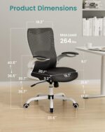 MUXX.STIL Office Chair, Ergonomic Desk Chair with Adjustable Lumbar Support and Flip up Armrest, Breathable Mesh Computer Chair for Home Office, White - Image 3