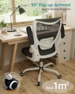 MUXX.STIL Office Chair, Ergonomic Desk Chair with Adjustable Lumbar Support and Flip up Armrest, Breathable Mesh Computer Chair for Home Office, White - Image 4