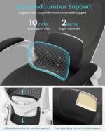MUXX.STIL Office Chair, Ergonomic Desk Chair with Adjustable Lumbar Support and Flip up Armrest, Breathable Mesh Computer Chair for Home Office, White - Image 6