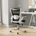MUXX.STIL Office Chair, Ergonomic Desk Chair with Adjustable Lumbar Support and Flip up Armrest, Breathable Mesh Computer Chair for Home Office, White - Image 9