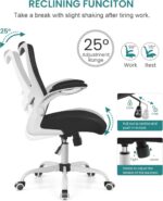 MUXX.STIL Office Chair, Ergonomic Desk Chair with Adjustable Lumbar Support and Flip up Armrest, Breathable Mesh Computer Chair for Home Office, White - Image 10