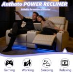 Power Recliner Sofa Set, Living Room Furniture Sets, Leather Reclining Sofa Set, Recliner Couch Loveseat and Chair with Coffee Table/Cup Holders/Charging Port for Home Theater Seat, Khaki - Image 4