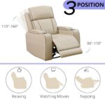Power Recliner Sofa Set, Living Room Furniture Sets, Leather Reclining Sofa Set, Recliner Couch Loveseat and Chair with Coffee Table/Cup Holders/Charging Port for Home Theater Seat, Khaki - Image 7