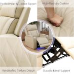 Power Recliner Sofa Set, Living Room Furniture Sets, Leather Reclining Sofa Set, Recliner Couch Loveseat and Chair with Coffee Table/Cup Holders/Charging Port for Home Theater Seat, Khaki - Image 8