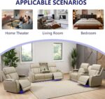 Power Recliner Sofa Set, Living Room Furniture Sets, Leather Reclining Sofa Set, Recliner Couch Loveseat and Chair with Coffee Table/Cup Holders/Charging Port for Home Theater Seat, Khaki - Image 9