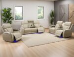 Power Recliner Sofa Set, Living Room Furniture Sets, Leather Reclining Sofa Set, Recliner Couch Loveseat and Chair with Coffee Table/Cup Holders/Charging Port for Home Theater Seat, Khaki - Image 10