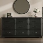 Farmhouse 9 Drawers Dresser for Bedroom, 63" Wide Modern Chest of Drawers with Deep Drawers & Bar Handles, Rustic Wood Dresser TV Stand, Wooden Closet Storage Organizer for Living Room, Hallway, Black - Image 4