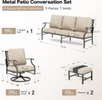 SUNSHINE VALLEY Patio Furniture Set, Modern Metal Outdoor Patio Furniture, 3 Seater Sofa, 2 Swivel Chairs, 2 Ottomans and 5.75" Extra Thick Cushion, Patio Conversation Set for Garden Backyard Deck - Image 9