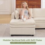 110" Sectional Couches with Double Chaises, Comfy Deep Dual-Layer Cushion Couch, 9 Seater Oversize Couch, Modern Modular Sofa, Chenille Sofas for Living Room, Apartment, Beige - Image 3