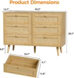 6 Drawer Double Dresser for Bedroom, Natural Rattan Modern Chest with Drawers, Chest of Drawers with Wooden Handles for Bedroom,Living Room,Hallway, Oak - Image 3