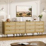 6 Drawer Double Dresser for Bedroom, Natural Rattan Modern Chest with Drawers, Chest of Drawers with Wooden Handles for Bedroom,Living Room,Hallway, Oak - Image 4