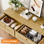 6 Drawer Double Dresser for Bedroom, Natural Rattan Modern Chest with Drawers, Chest of Drawers with Wooden Handles for Bedroom,Living Room,Hallway, Oak - Image 6