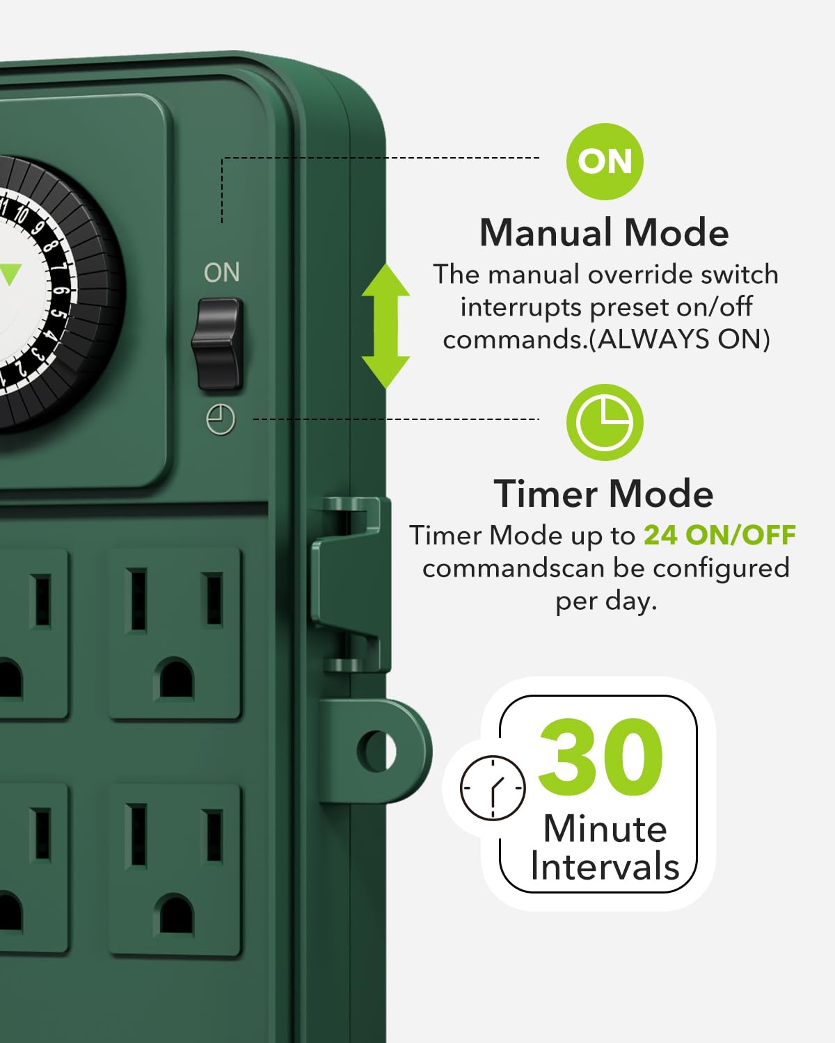 BN-LINK Outdoor Power Stake Timer Waterproof, 24-Hour Mechanical Timer with 6 Grounded Outlets, 6FT Extension Cord for Halloween/Christmas Decor Lights, ETL Listed - Image 5