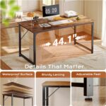 PRAISUN 47 X 24 Inch Computer Desk with Deeper Desktop, Gaming Office Writing Work Desk for Home Office, Study, Bedroom, Work from Home, Metal Frame, Rustic Brown - Image 8