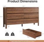 MAISONARIA Walnut 3-Piece Dresser Bedroom Set, 6 Drawers Dresser & 2 Drawer Nightstands with Hidden Handles, Wood Chest of Drawers for Bedroom, Living Room, Entryway - Image 3