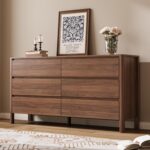 MAISONARIA Walnut 3-Piece Dresser Bedroom Set, 6 Drawers Dresser & 2 Drawer Nightstands with Hidden Handles, Wood Chest of Drawers for Bedroom, Living Room, Entryway - Image 4